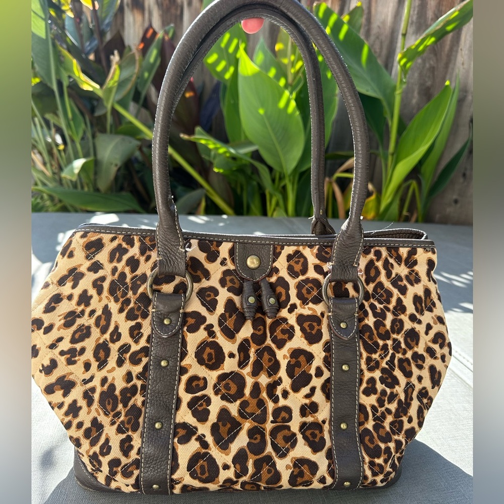 J Crew cloth leopard tote. Leather straps. Great condition!